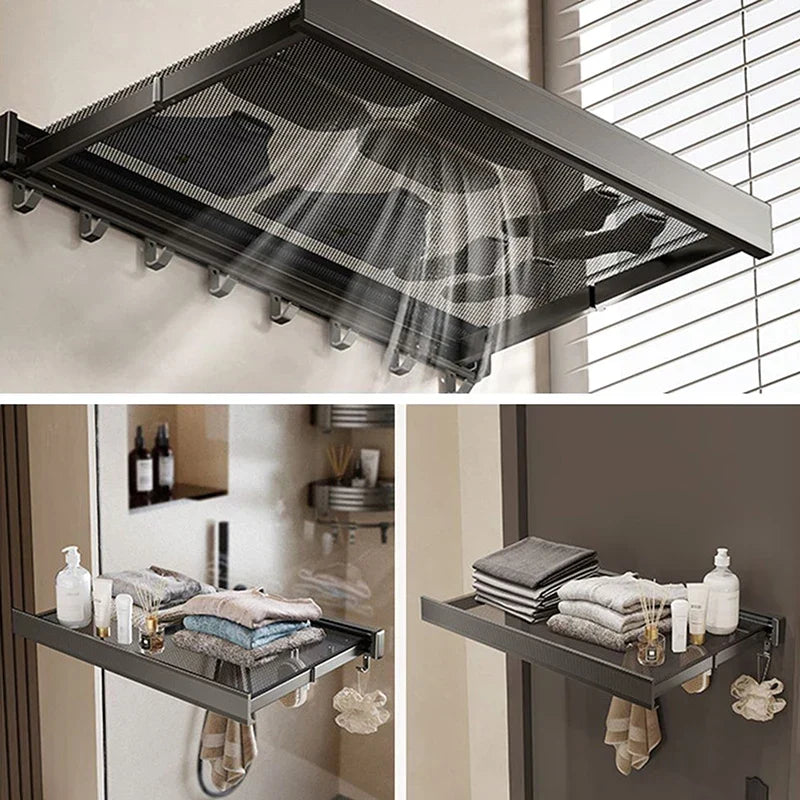 Towel Storage Rack Expandable Suction Mount Shelf & Bars