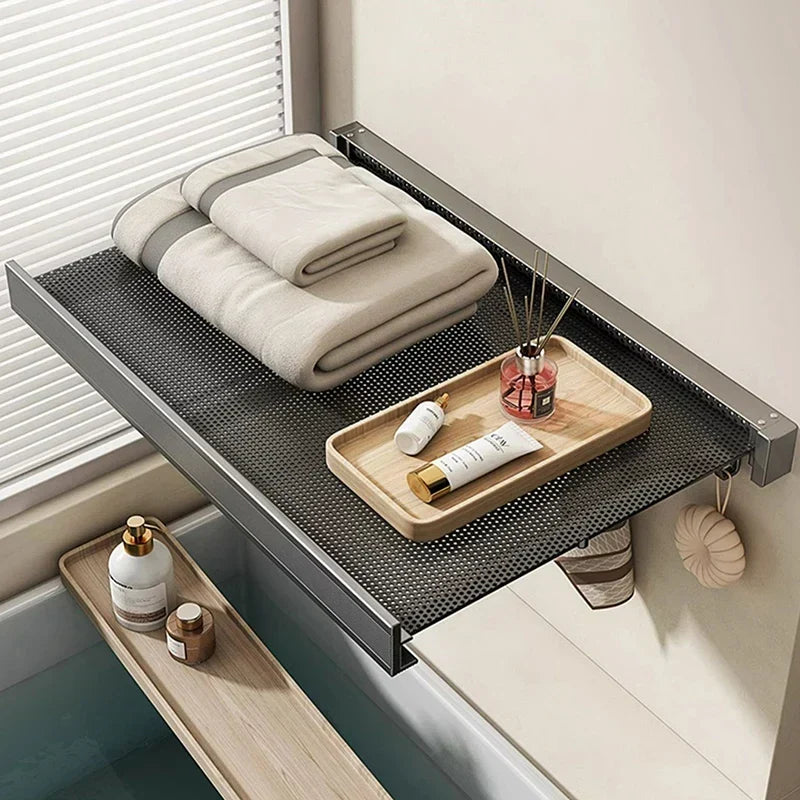 Towel Storage Rack Expandable Suction Mount Shelf & Bars