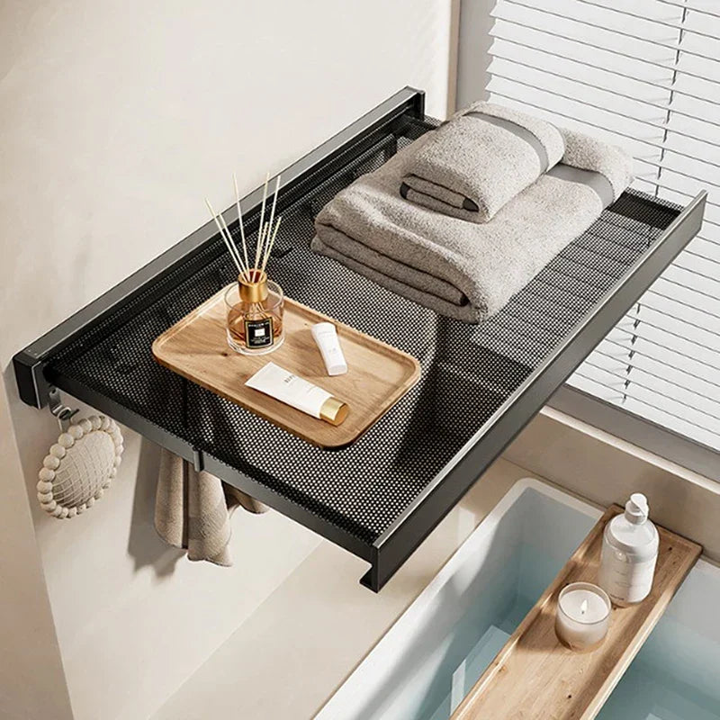 Towel Storage Rack Expandable Suction Mount Shelf & Bars