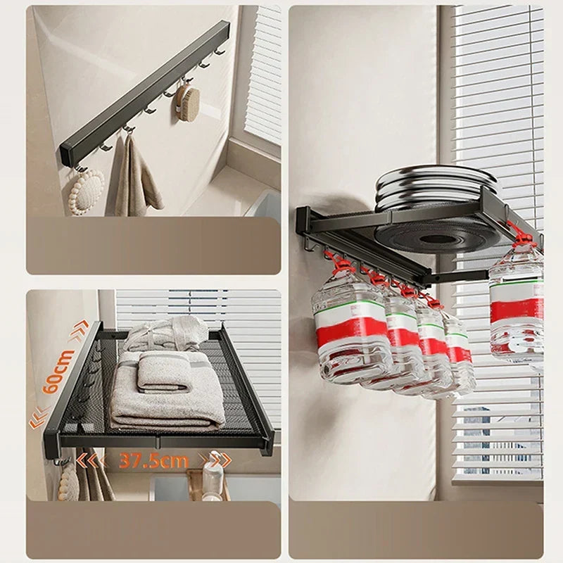 Towel Storage Rack Expandable Suction Mount Shelf & Bars