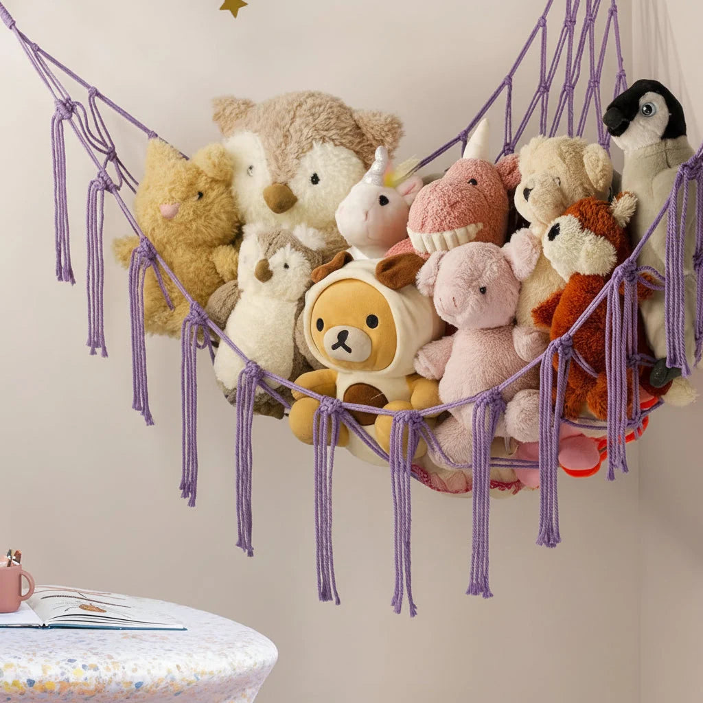 Toy Storage Hammock Knotted Macrame Space Saving