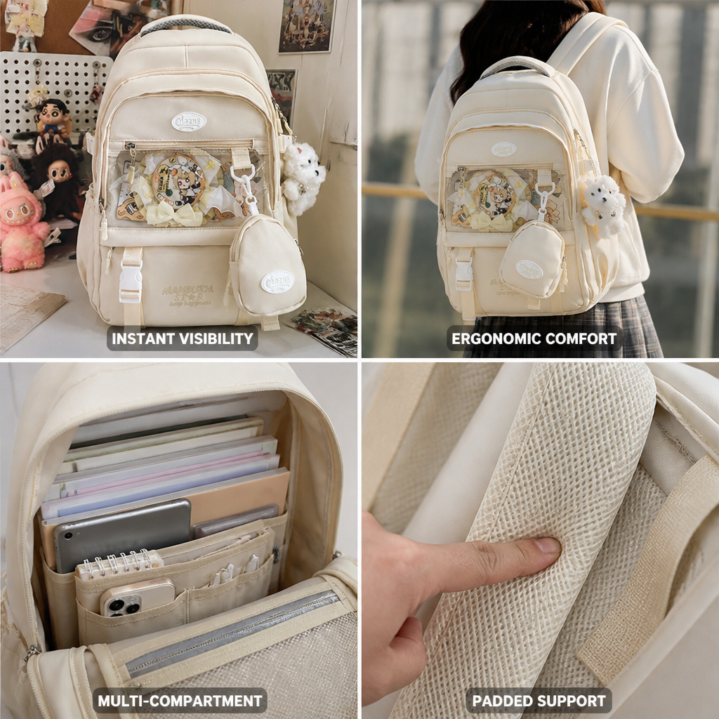 Transparent Front Panel & Padded Shoulder Straps School Backpack