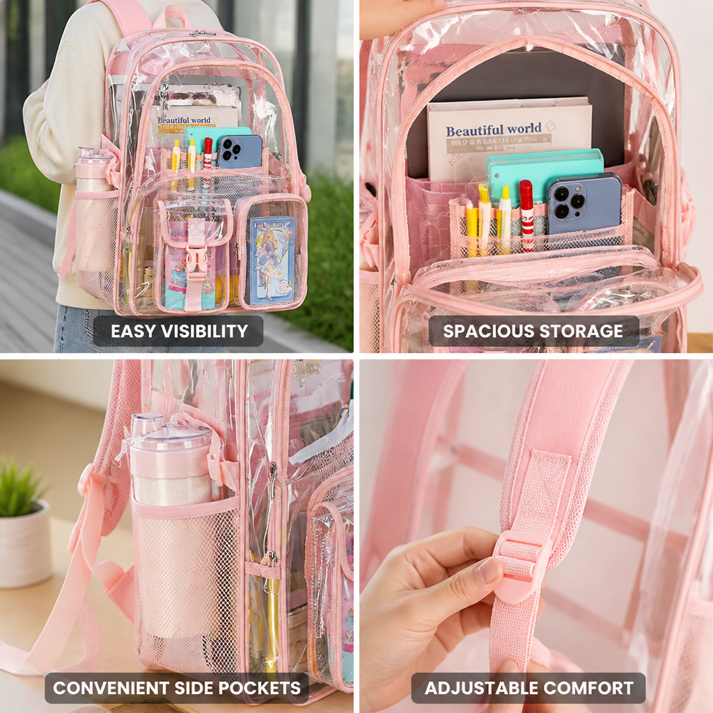Transparent Multi-Pocket School Backpack