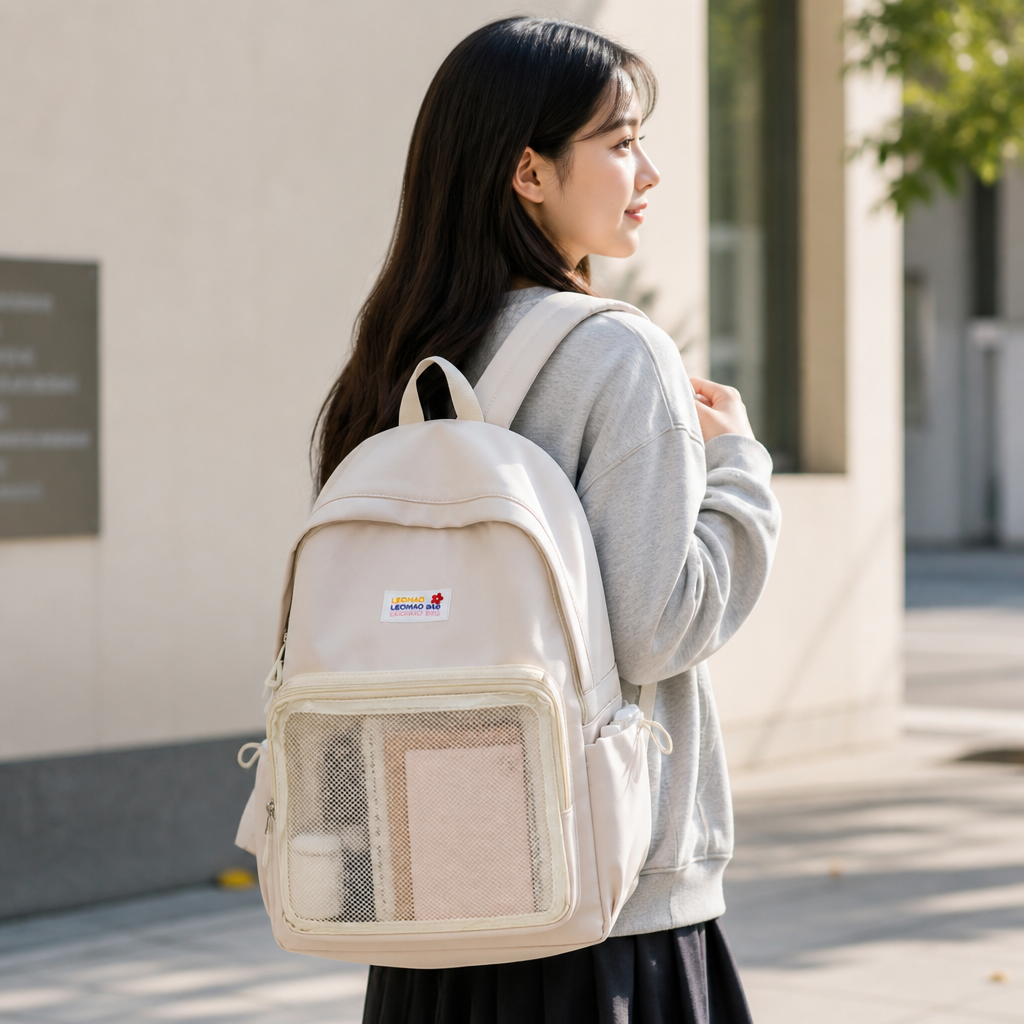 Transparent Panel Water-Resistant School Backpack (Padded Straps & Laptop Pocket)