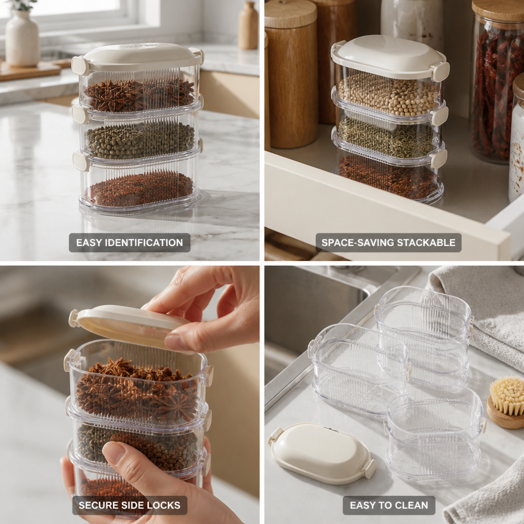 Transparent Stackable Food-Safe Spice Containers