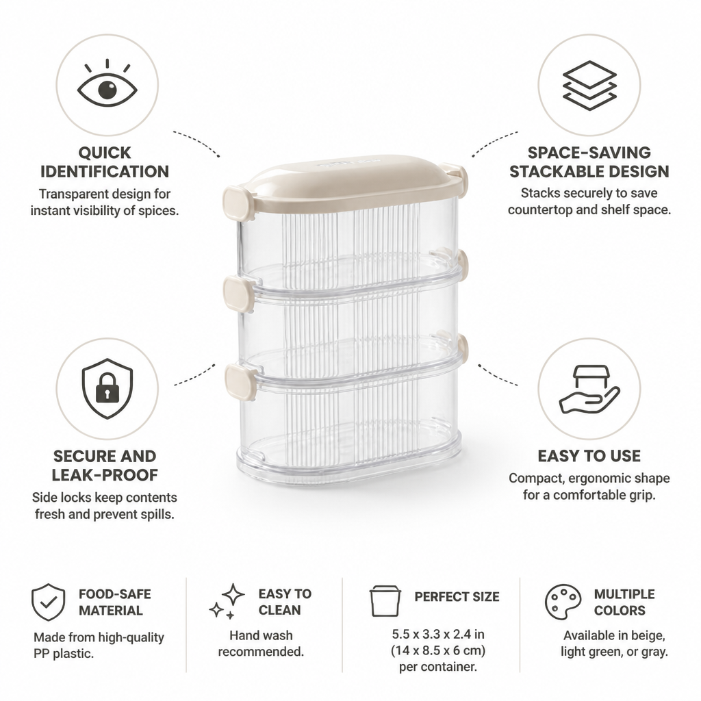 Transparent Stackable Food-Safe Spice Containers