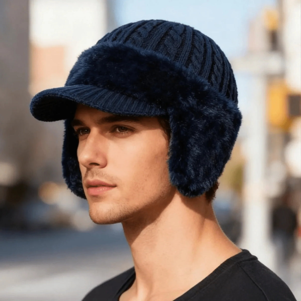 Trapper Hat Double-Layer Knit Fleece Lined Ear Flaps
