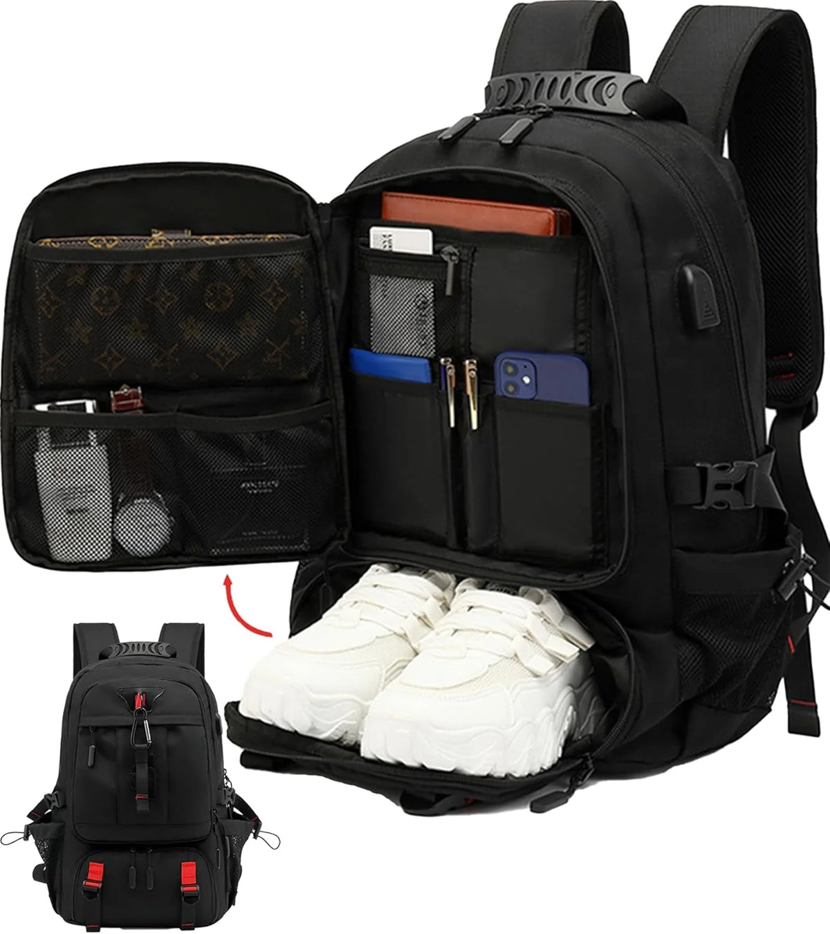 Travel Backpack Expandable 60L Padded Laptop & Built-In USB
