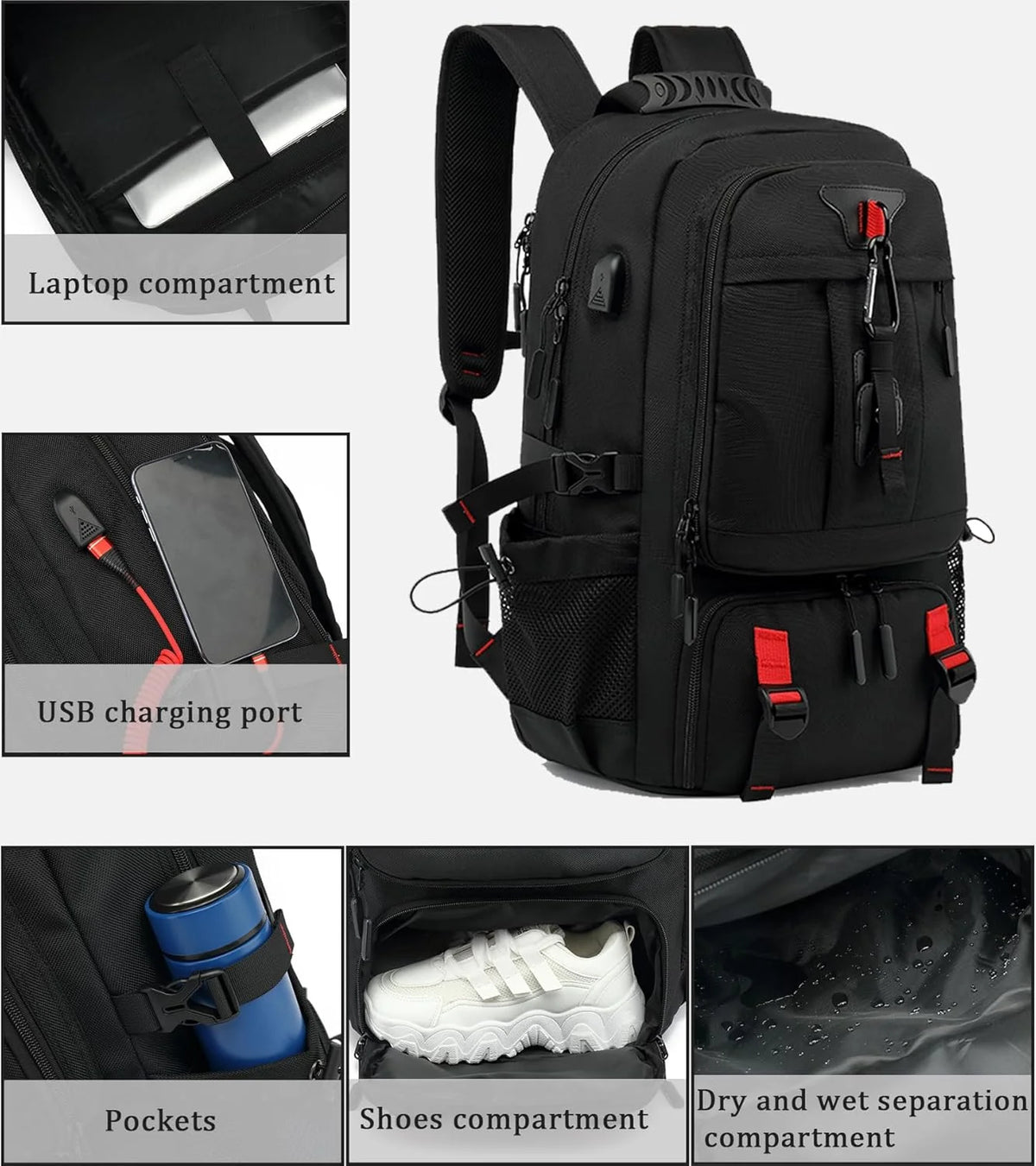 Travel Backpack Expandable 60L Padded Laptop & Built-In USB