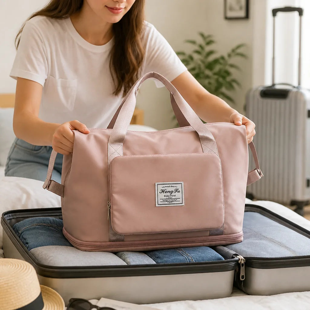 Travel Bag Foldable Waterproof Expandable Bottom & Wet-Dry Pocket