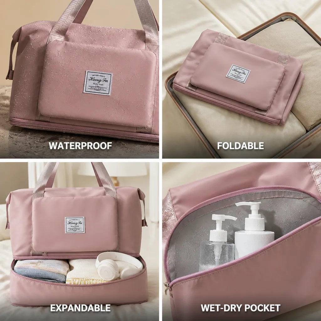 Travel Bag Foldable Waterproof Expandable Bottom & Wet-Dry Pocket