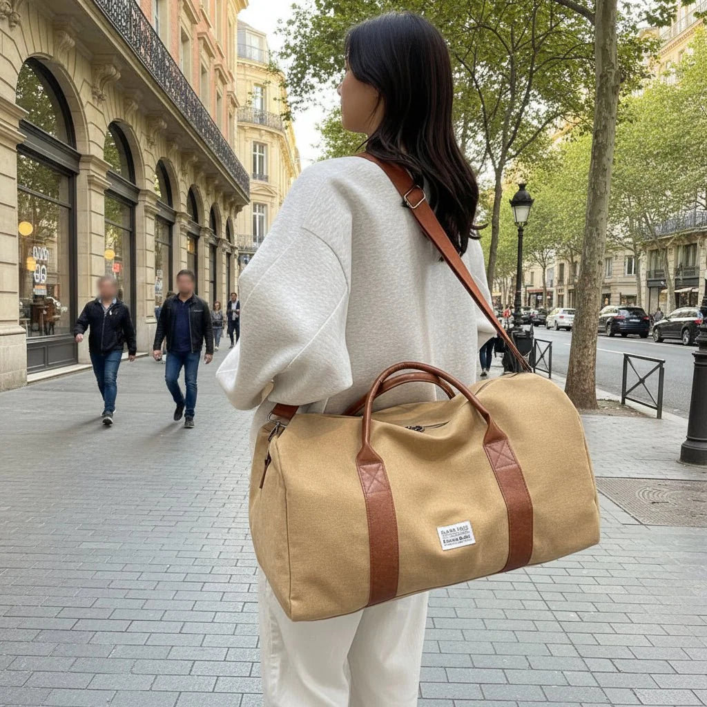 Travel Bag Washed Canvas Multiple Pockets Adjustable Shoulder Strap