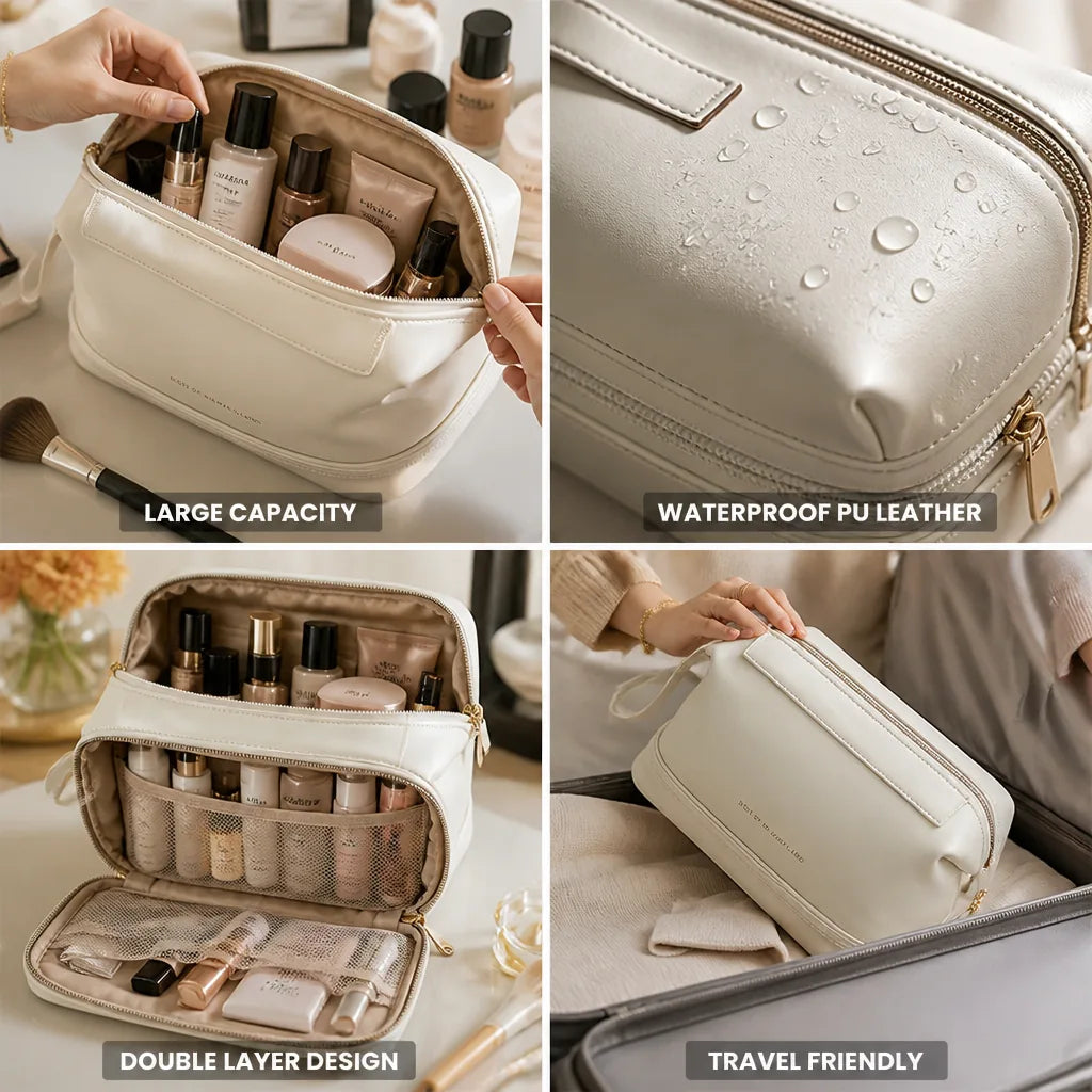 Travel Cosmetic Bag Large Capacity Waterproof PU Leather