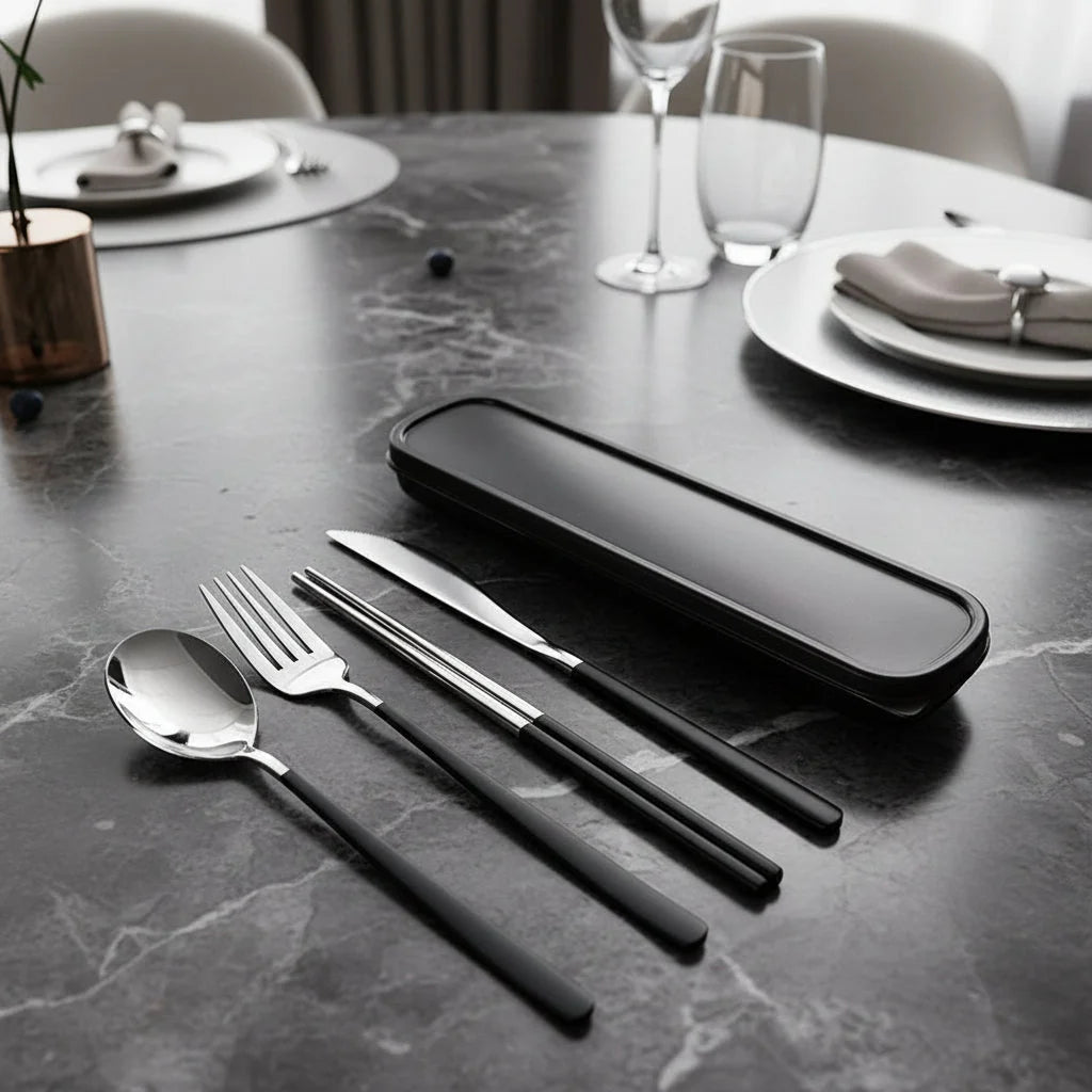 Travel Cutlery Set Stainless Steel 4-Piece Portable Storage Bag