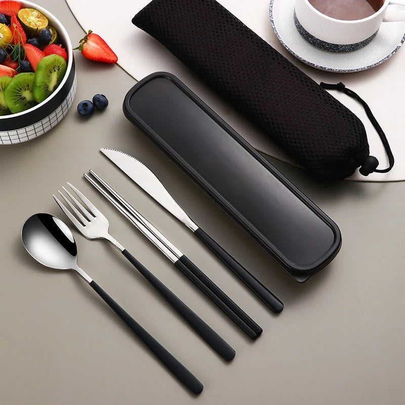 Travel Cutlery Set Stainless Steel 4-Piece Portable Storage Bag