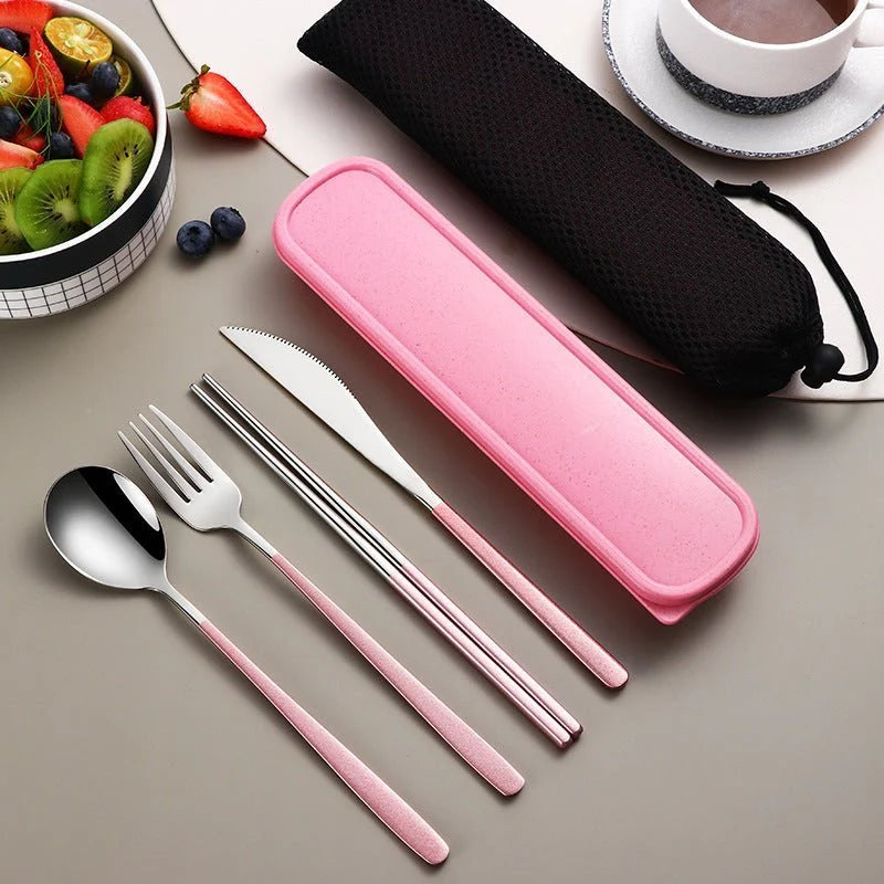 Travel Cutlery Set Stainless Steel 4-Piece Portable Storage Bag
