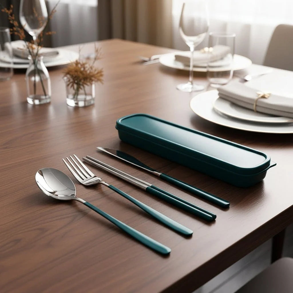 Travel Cutlery Set Stainless Steel 4-Piece Portable Storage Bag