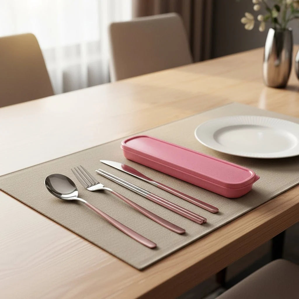 Travel Cutlery Set Stainless Steel 4-Piece Portable Storage Bag