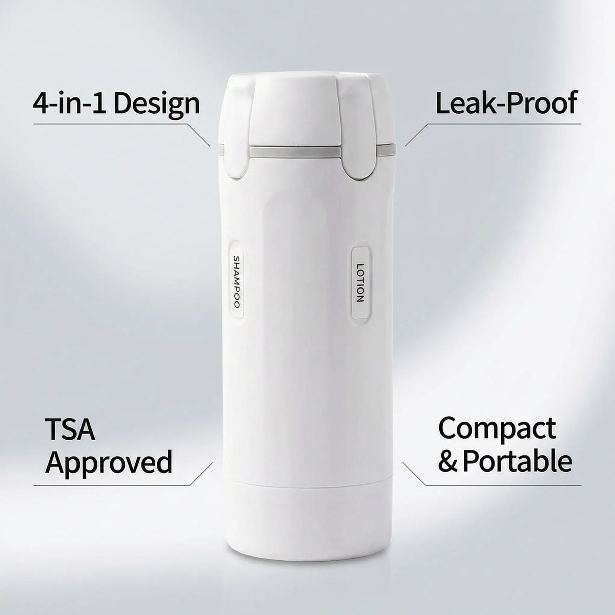 Travel Dispenser 4-in-1 Leak-Proof Twist-to-Switch