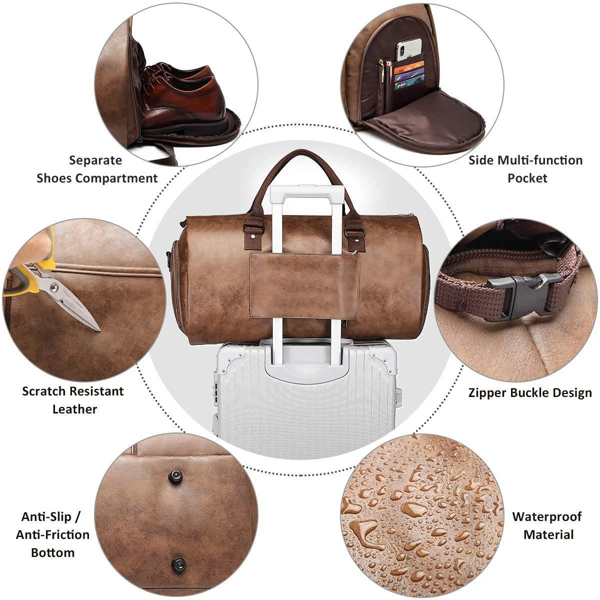 Travel Duffel Bag Water-Resistant Multiple Compartments & Detachable Strap