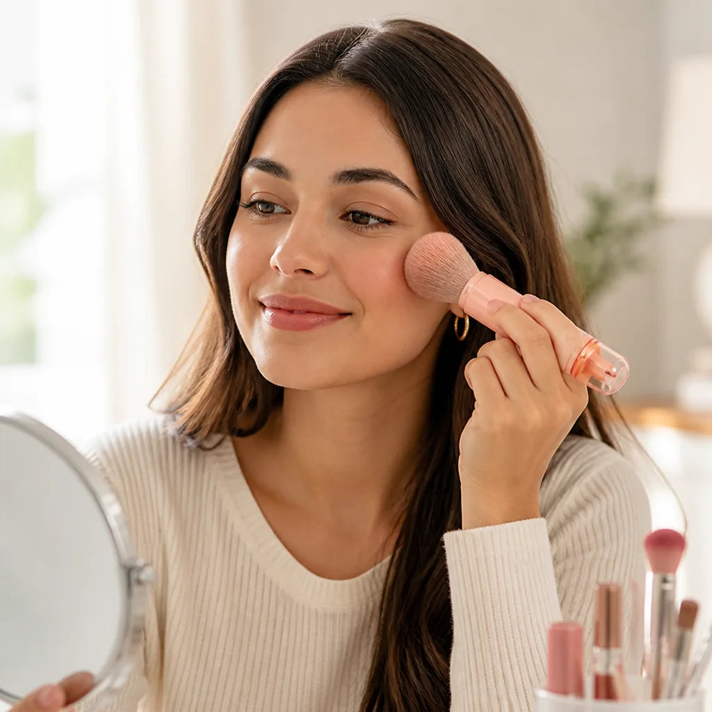 Travel Makeup Brush 4-in-1 Retractable Handle Soft Bristles