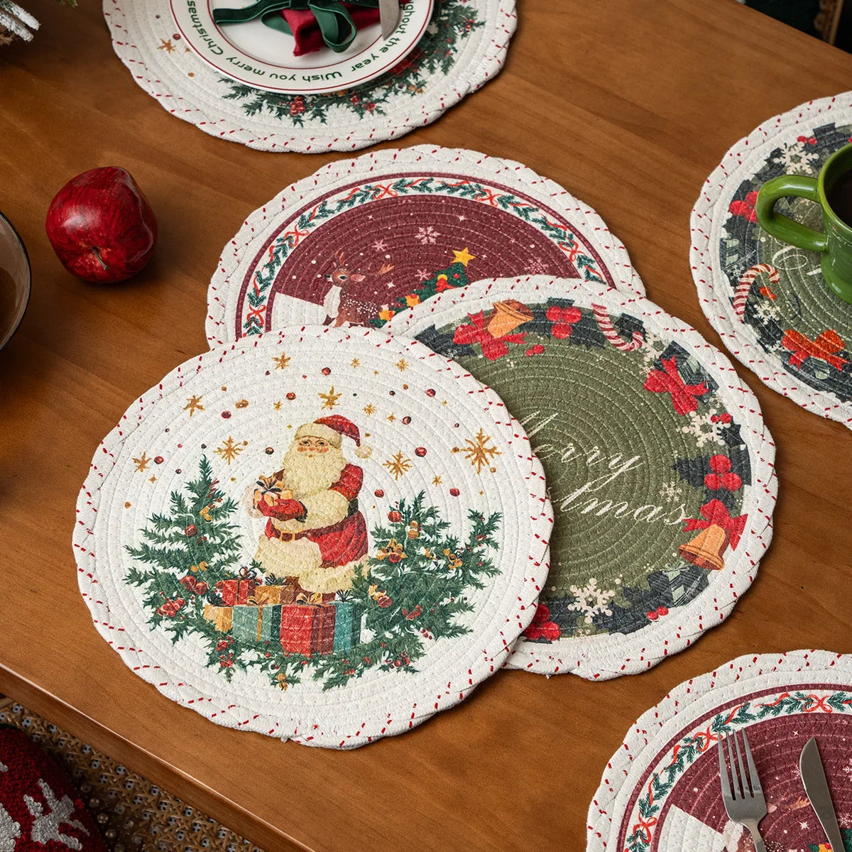 Tree Skirt Quilted Braided Cotton Conceals Stand & Cables