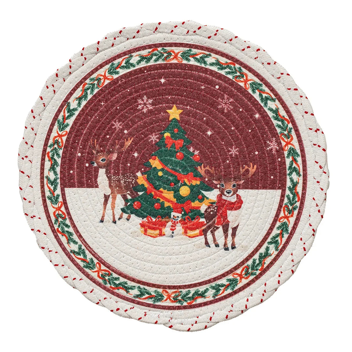 Tree Skirt Quilted Braided Cotton Conceals Stand & Cables