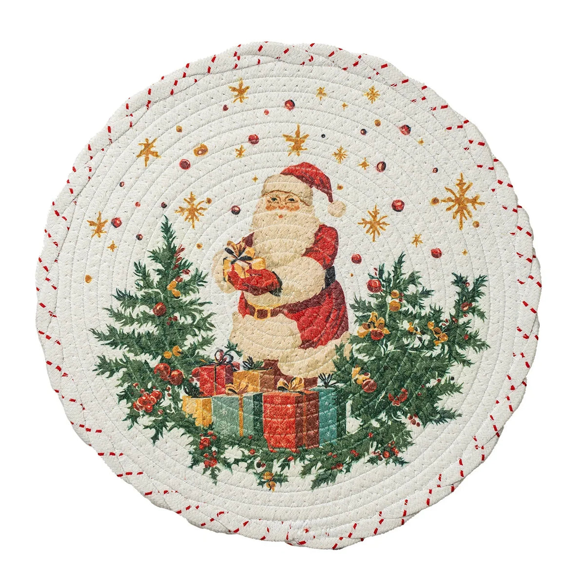 Tree Skirt Quilted Braided Cotton Conceals Stand & Cables