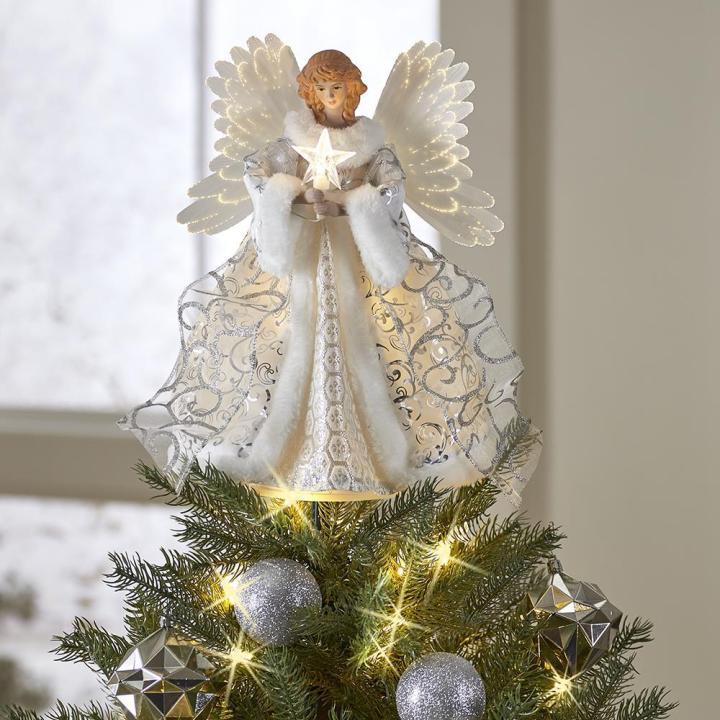 Tree Topper Angel Animated Fiber Optic Warm White Star