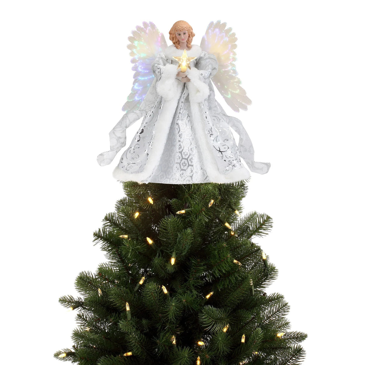 Tree Topper Angel Animated Fiber Optic Warm White Star
