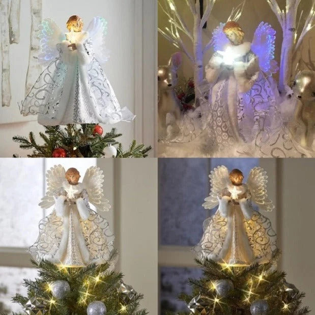 Tree Topper Angel Animated Fiber Optic Warm White Star