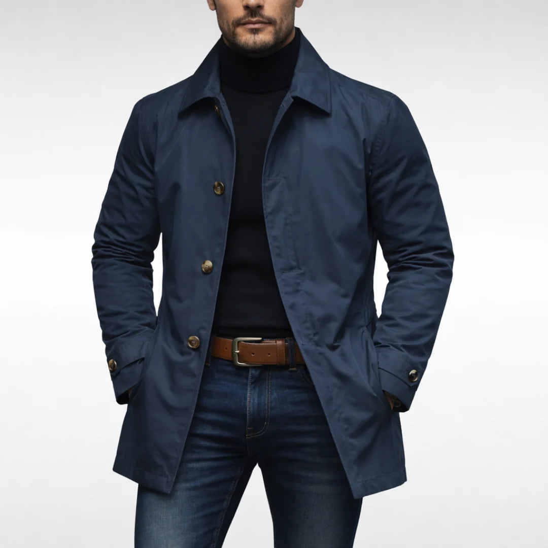 Trench Jacket Button-Front Mid-Thigh Length Slanted Pockets