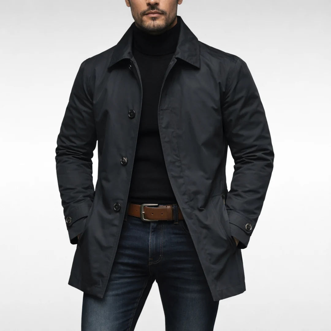 Trench Jacket Button-Front Mid-Thigh Length Slanted Pockets