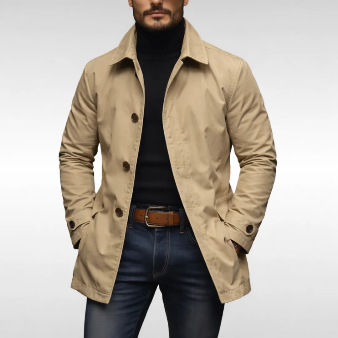 Trench Jacket Button-Front Mid-Thigh Length Slanted Pockets