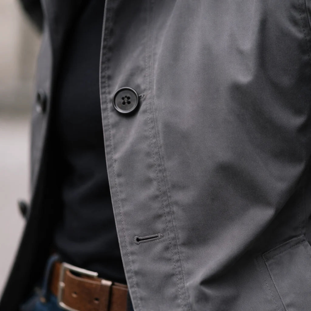 Trench Jacket Button-Front Mid-Thigh Length Slanted Pockets