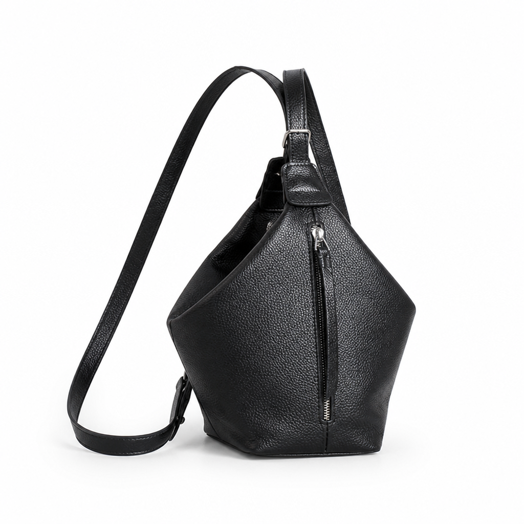 Triangular Ergonomic Faux Leather Sling Backpack
