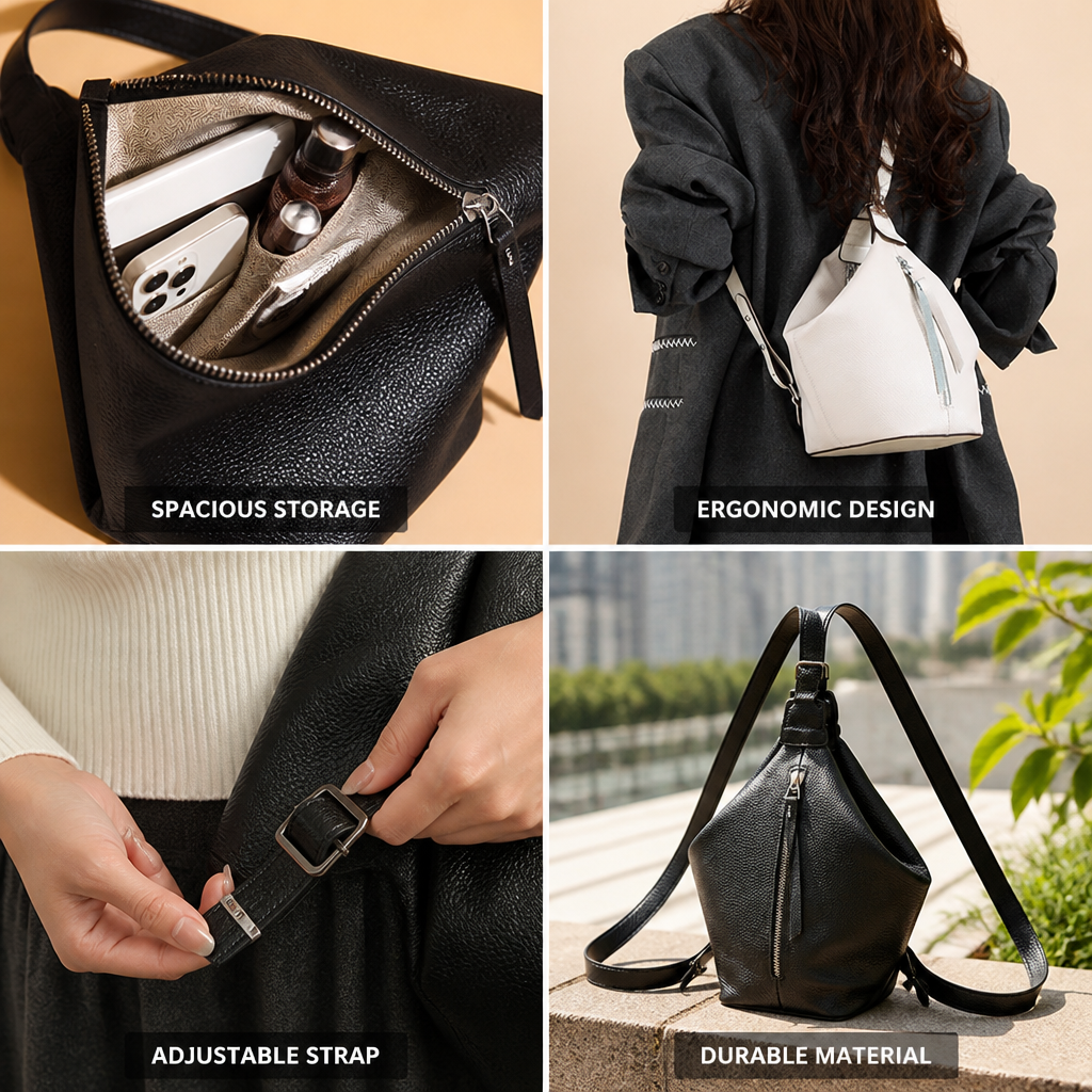 Triangular Ergonomic Faux Leather Sling Backpack