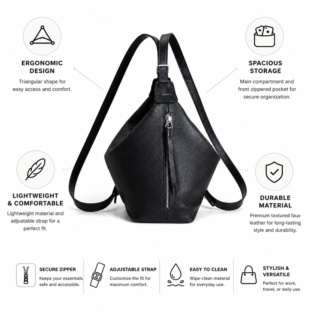 Triangular Ergonomic Faux Leather Sling Backpack