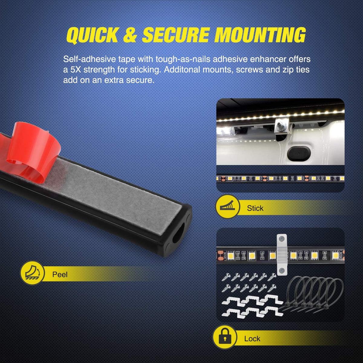 Truck Bed LED Strip Sealed Peel-And-Stick 60 Inch