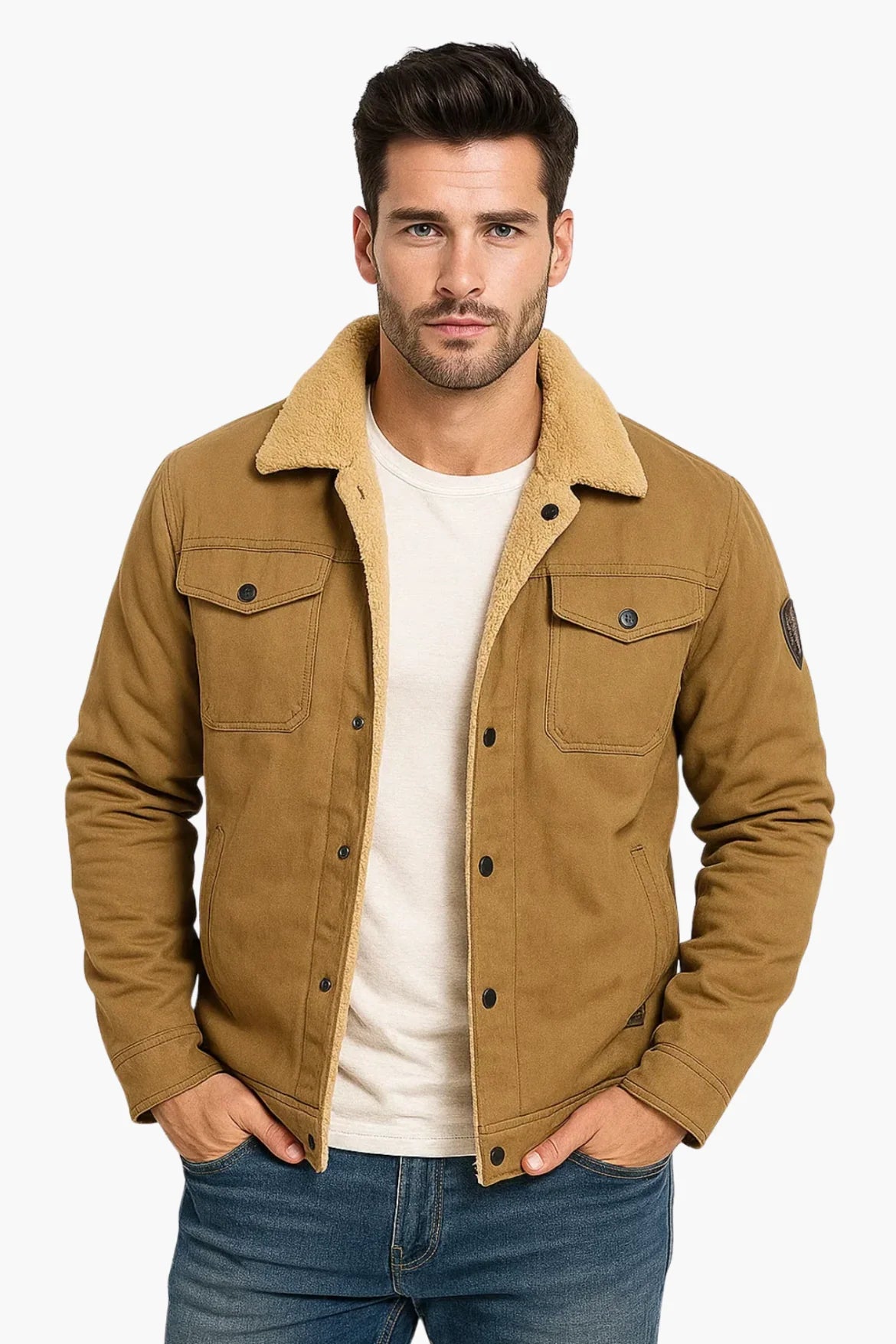 Trucker Jacket Cotton Twill Sherpa-Lined Adjustable Cuffs & Hem