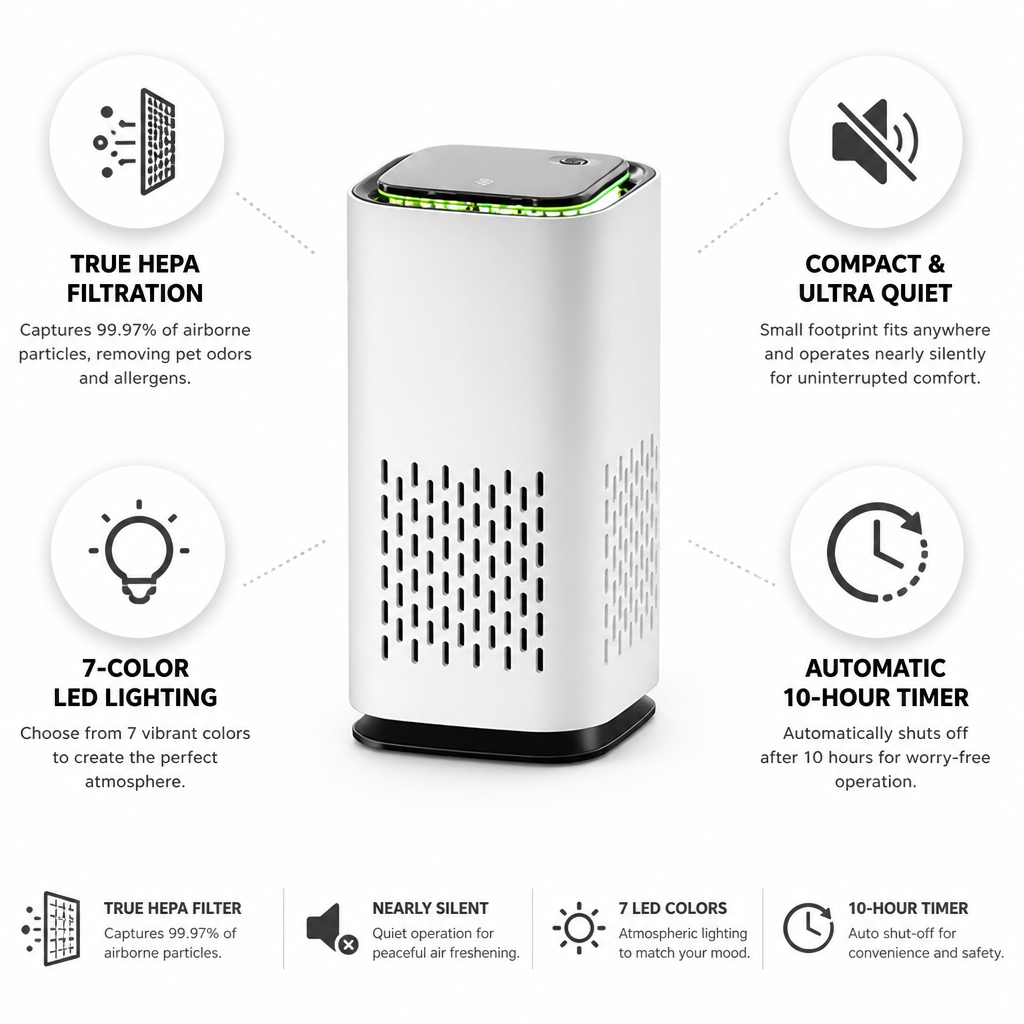 True HEPA Compact & Quiet Pet Air Purifier (LED Timer)