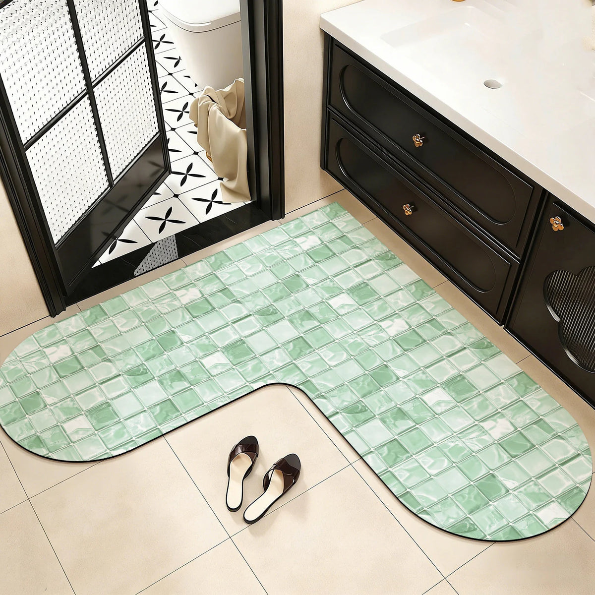 U-Shaped Bath Mat Memory Foam Non-Slip Machine Washable