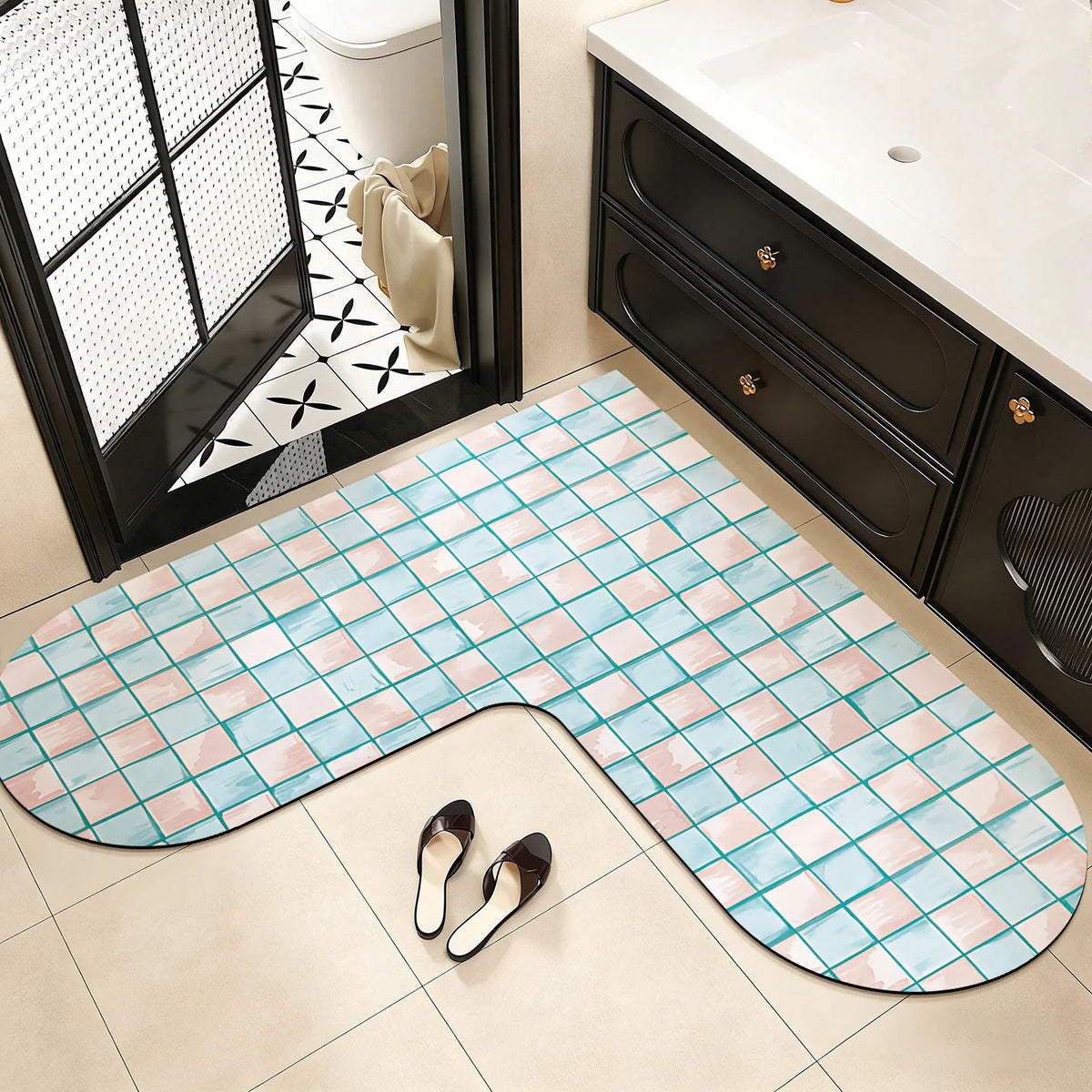 U-Shaped Bath Mat Memory Foam Non-Slip Machine Washable