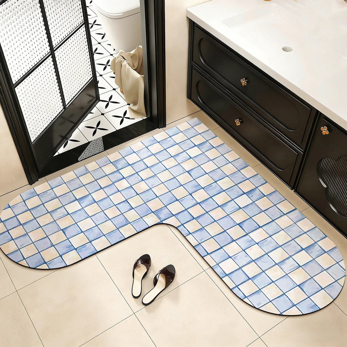 U-Shaped Bath Mat Memory Foam Non-Slip Machine Washable