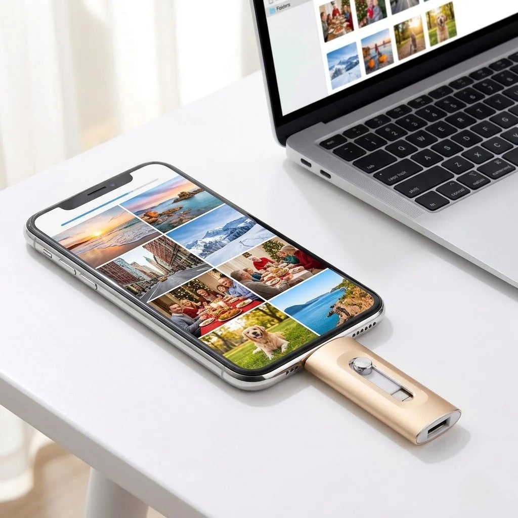 USB Flash Drive 3-in-1 Lightning USB-C & USB-A Connectors