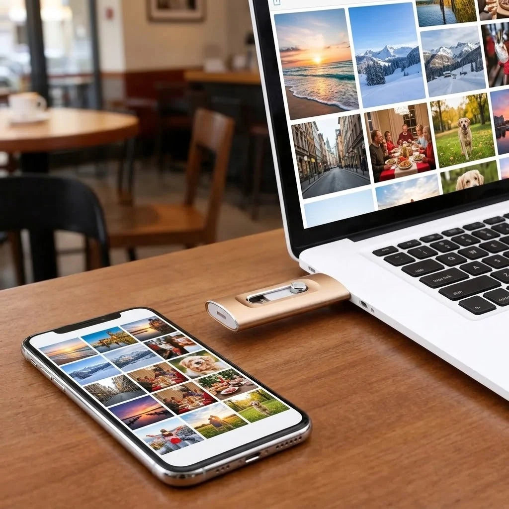 USB Flash Drive 3-in-1 Lightning USB-C & USB-A Connectors
