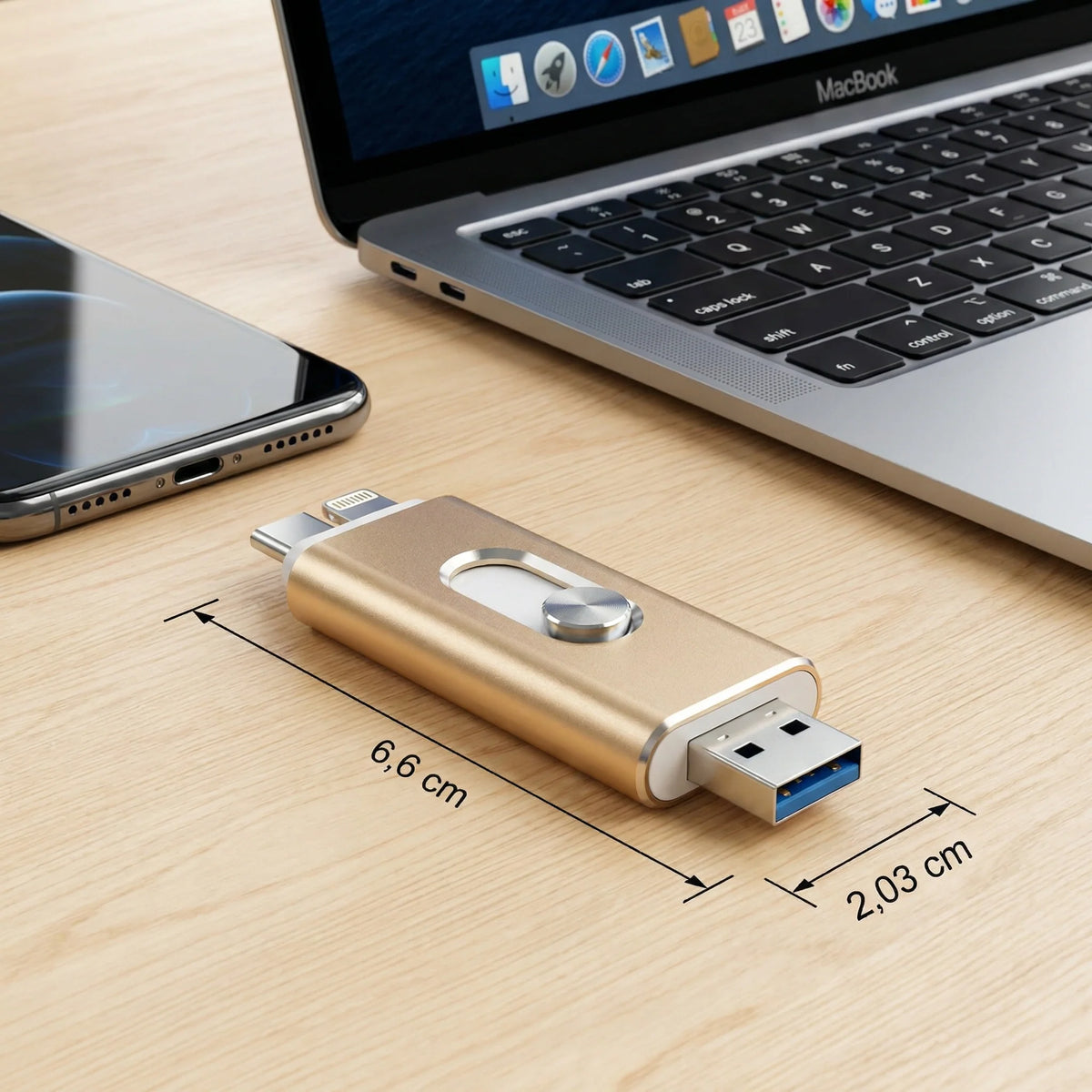 USB Flash Drive USB 3.0 & Type-C Foldable Metal with OTG Adapter
