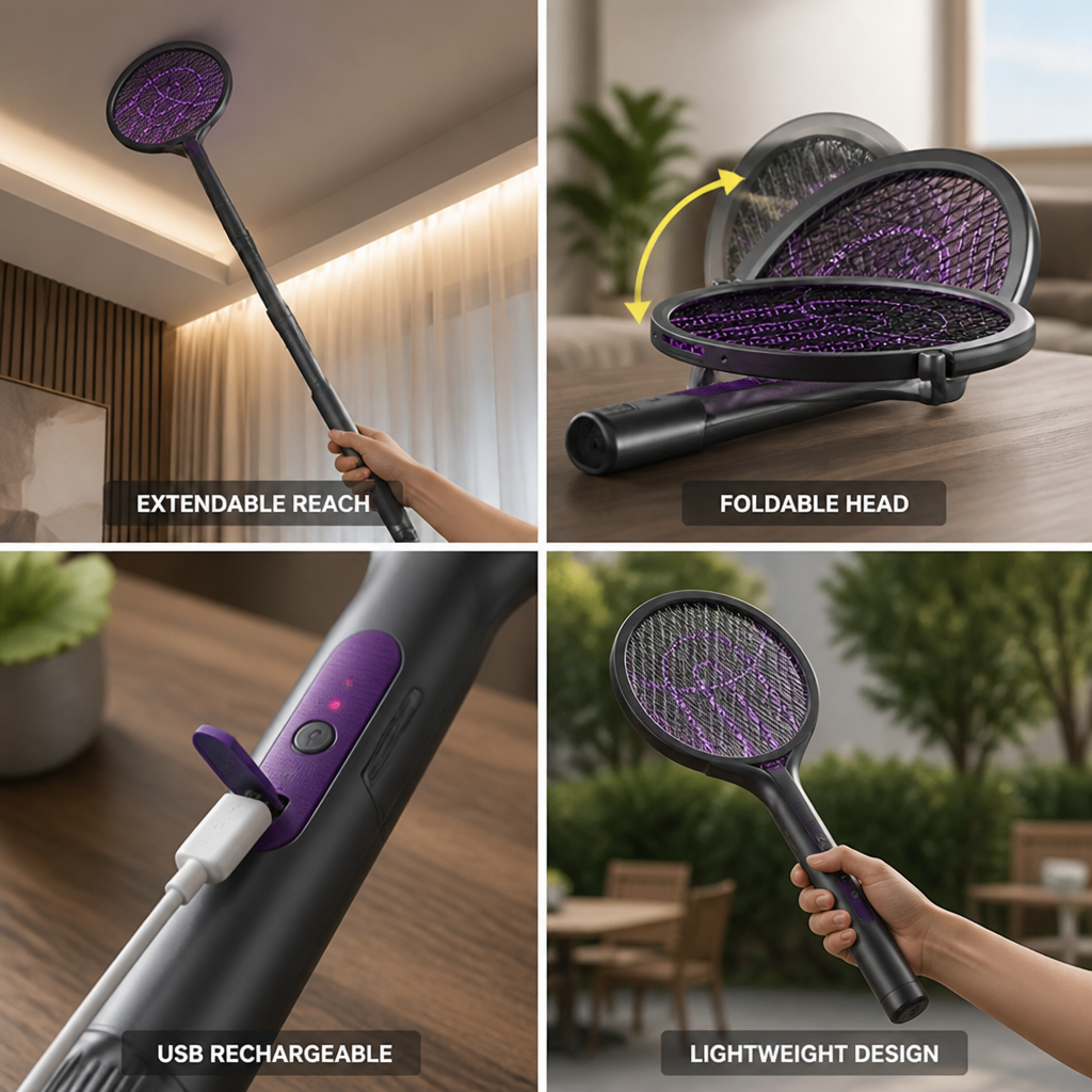 USB-Rechargeable Extendable Insect Zapper (Foldable Head)