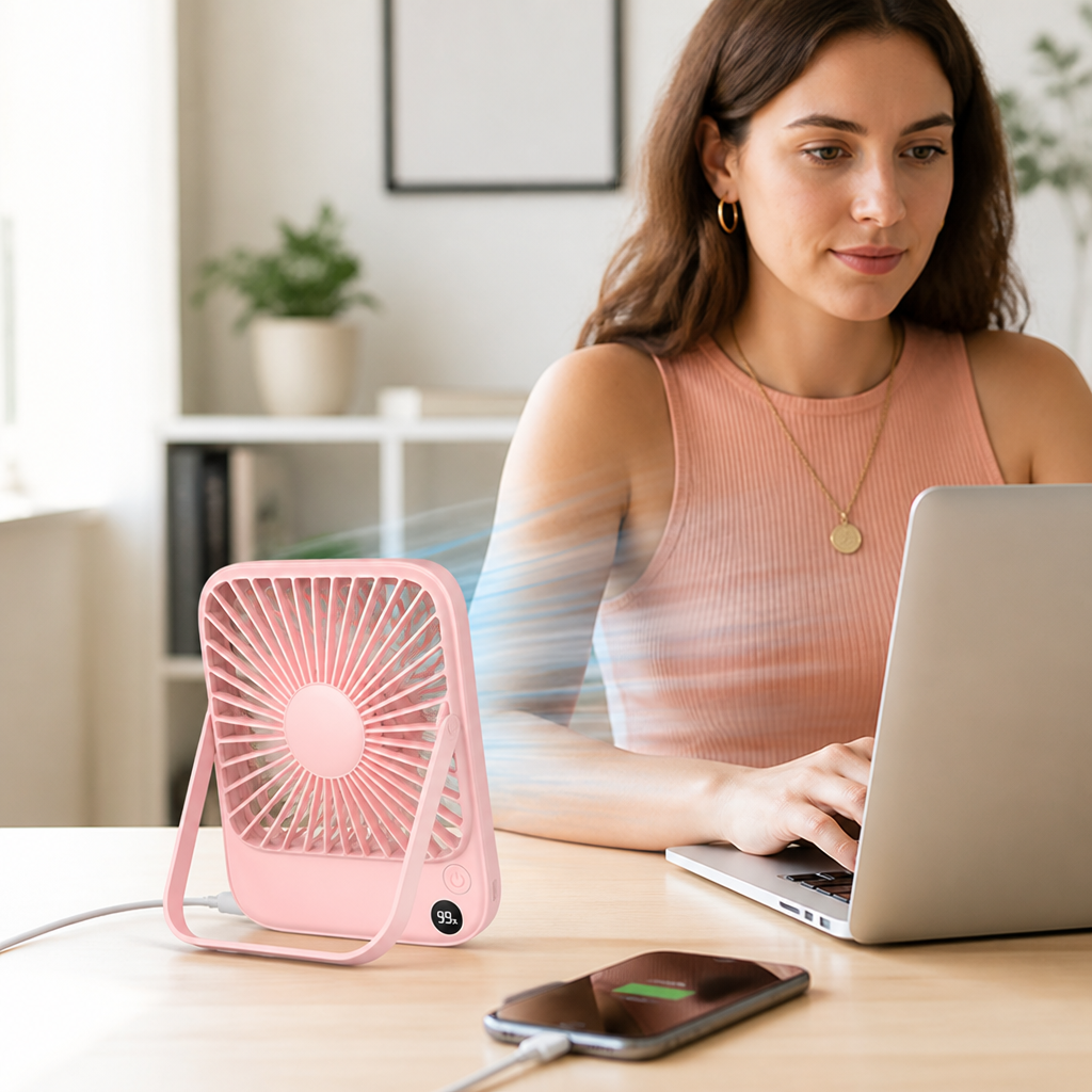 USB-Rechargeable Whisper-Quiet Foldable Desk Fan (Power Bank)