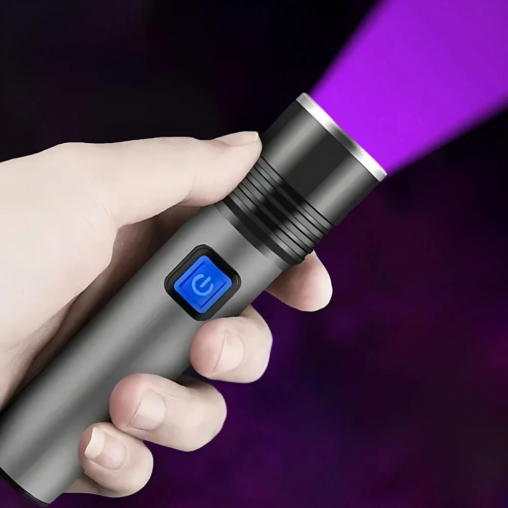 UV Flashlight Adjustable Zoom Beam Rechargeable